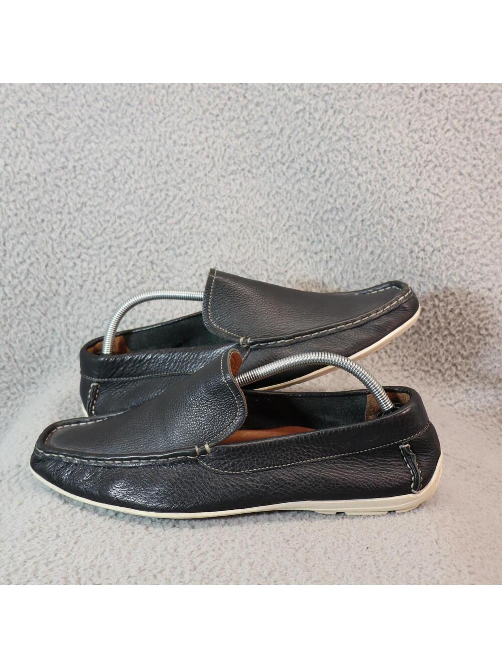 Aston Grey Santiago Black Leather Moccasin Loafers Men 10.5